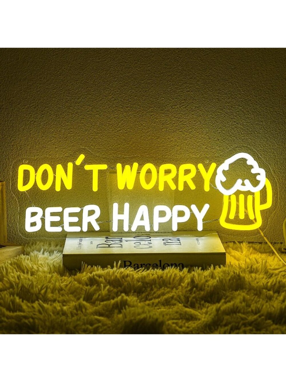 Don't Worry Beer Happy Neon Sign Yellow White Acrylic LED Light Beer Bar Theme
